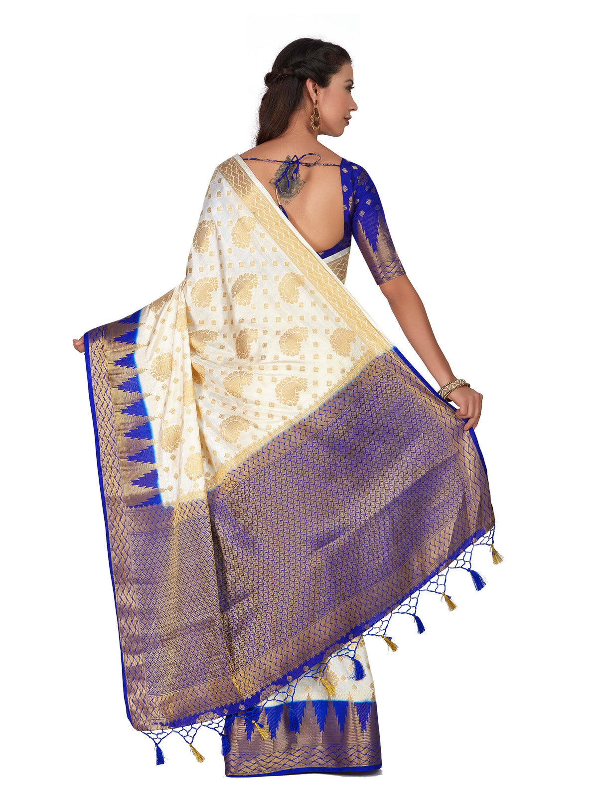 Mimosa Womens Art Silk Saree Kanjivaram Halfwhite Color