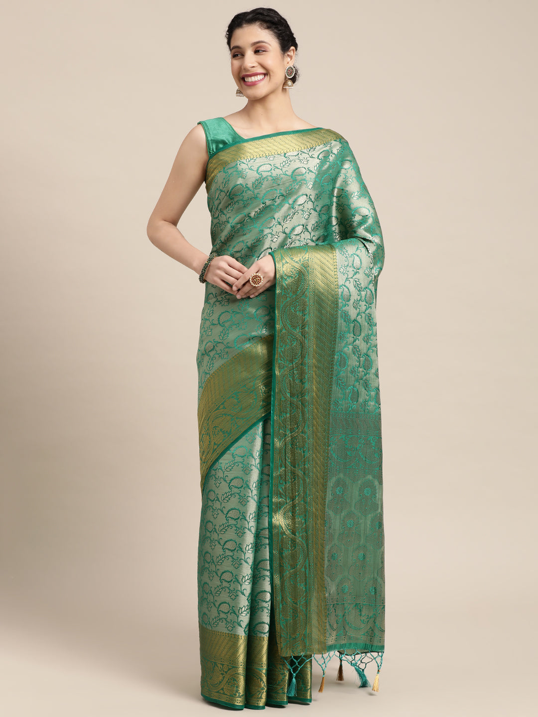 Mimosa Womens Art Silk Saree Kanjivaram Rama Color