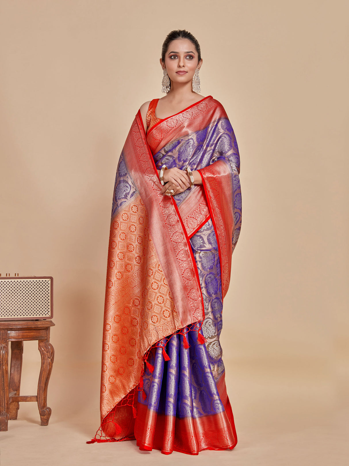 Mimosa Women's Woven Design Kanjivaram Style Art Silk Saree With Blouse Piece : SA0000385RBFREE