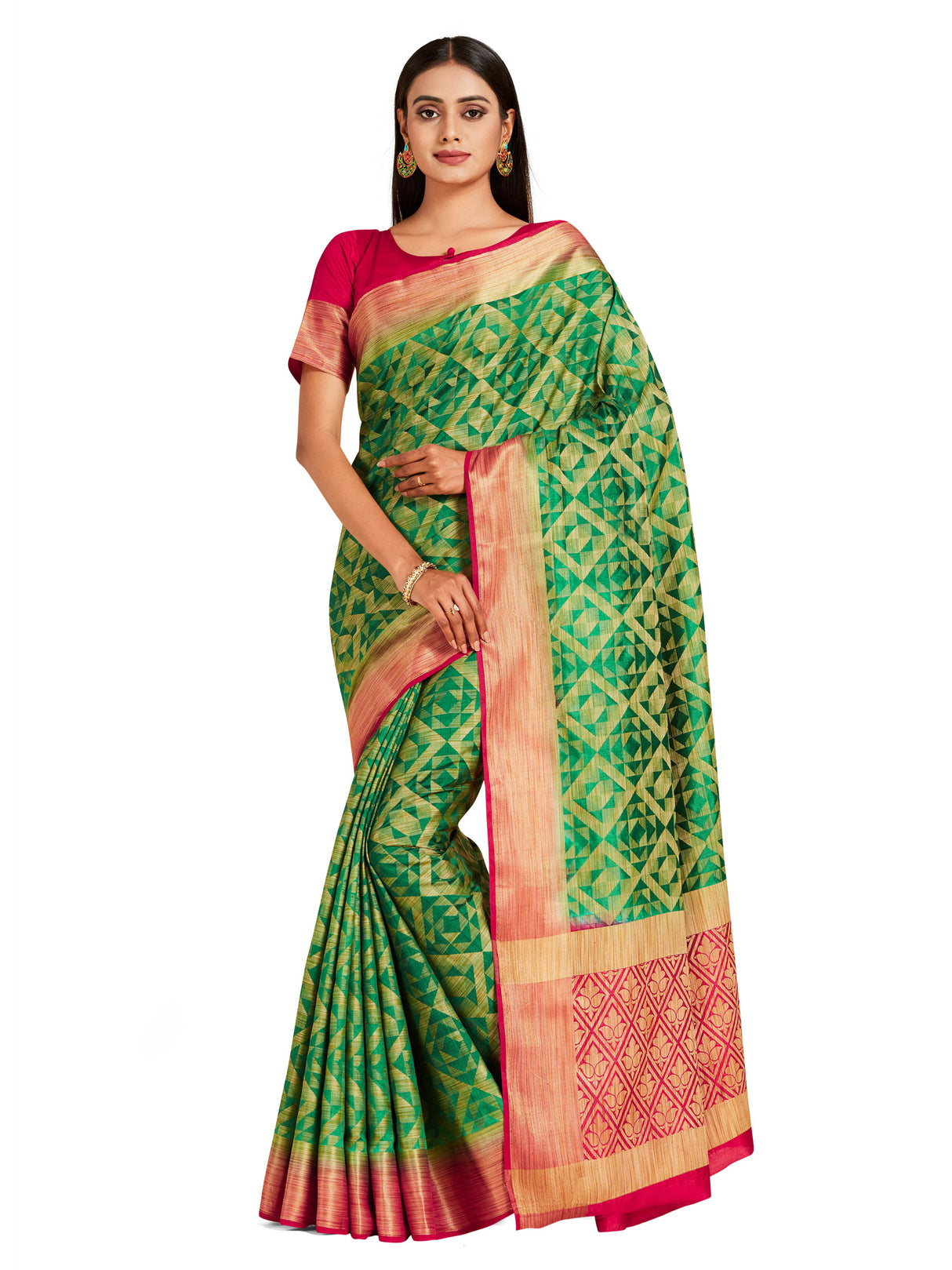 Mimosa Womens Art Silk Saree Kanjivaram Green Color