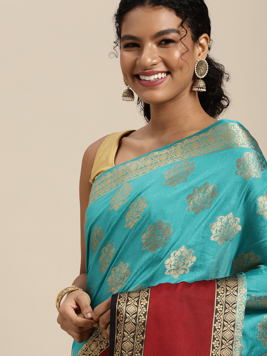 Mimosa Womens Art Silk Saree Kanjivaram Saffire Color