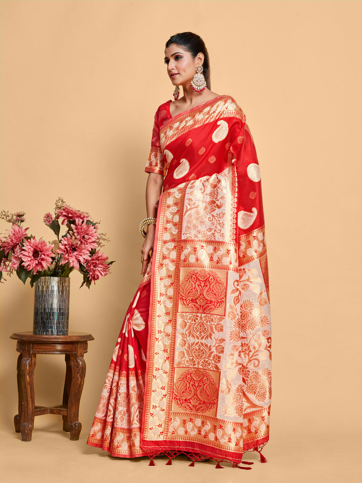 Mimosa Women's Woven Design Kanjivaram Art Silk Saree With Blouse Piece : SA00001246MRFREE