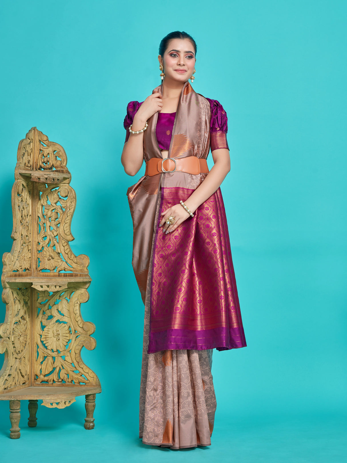 Mimosa Women's Woven Design Kanjivaram Style Art Silk Saree With Blouse Piece : SA00001415PCFREE