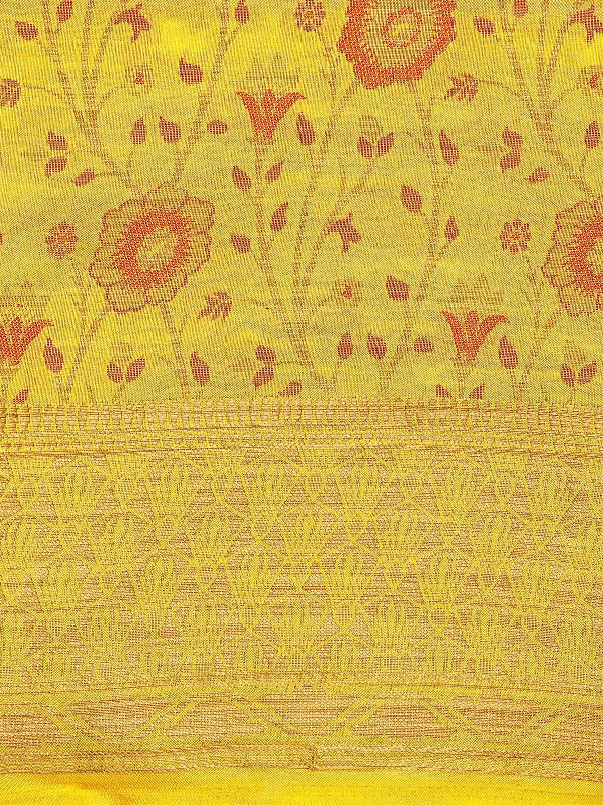Mimosa Womens Art Silk Saree Kanjivaram Yellow Color