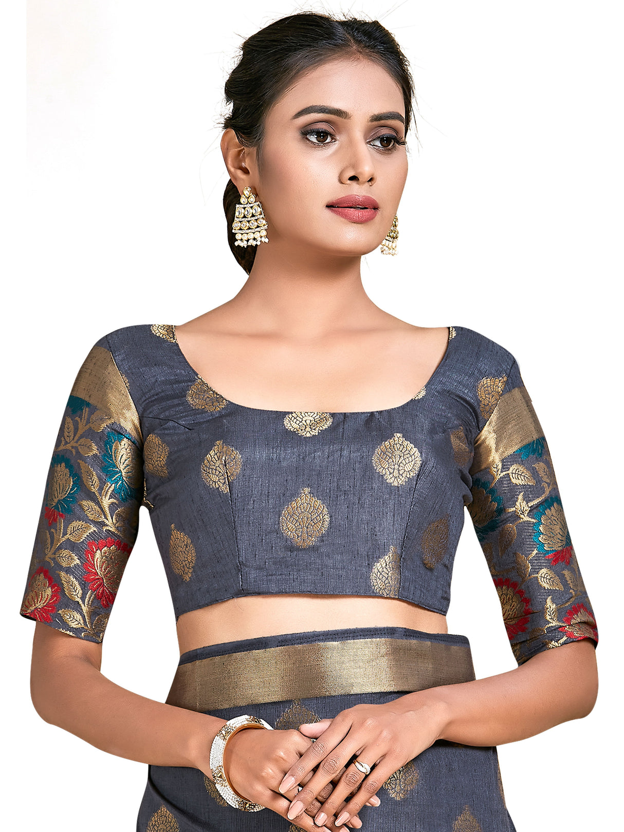 Mimosa Womens Art Silk Saree Kanjivaram Grey Color