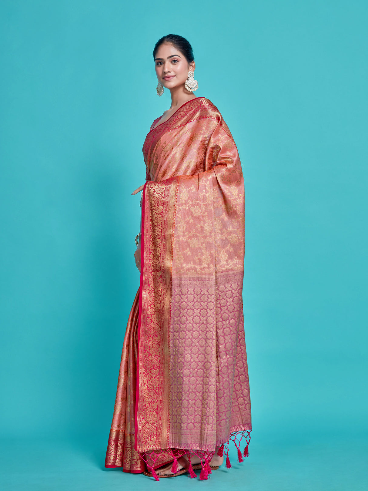 Mimosa Women's Woven Design Kanjivaram Style Art Silk Saree With Blouse Piece : SA0000375PCFREE