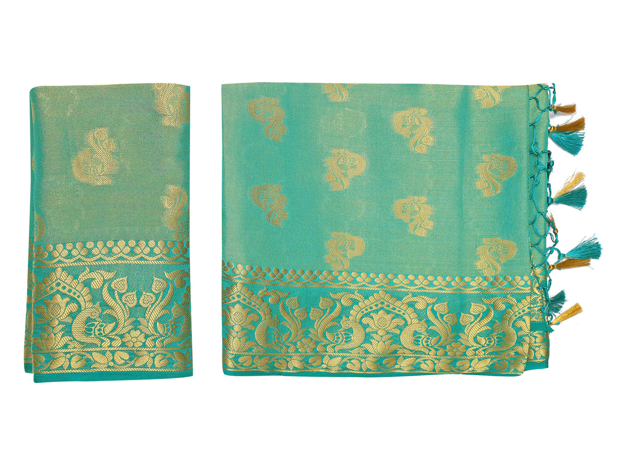 Mimosa Womens Art Silk Saree Kanjivaram Saffire Color