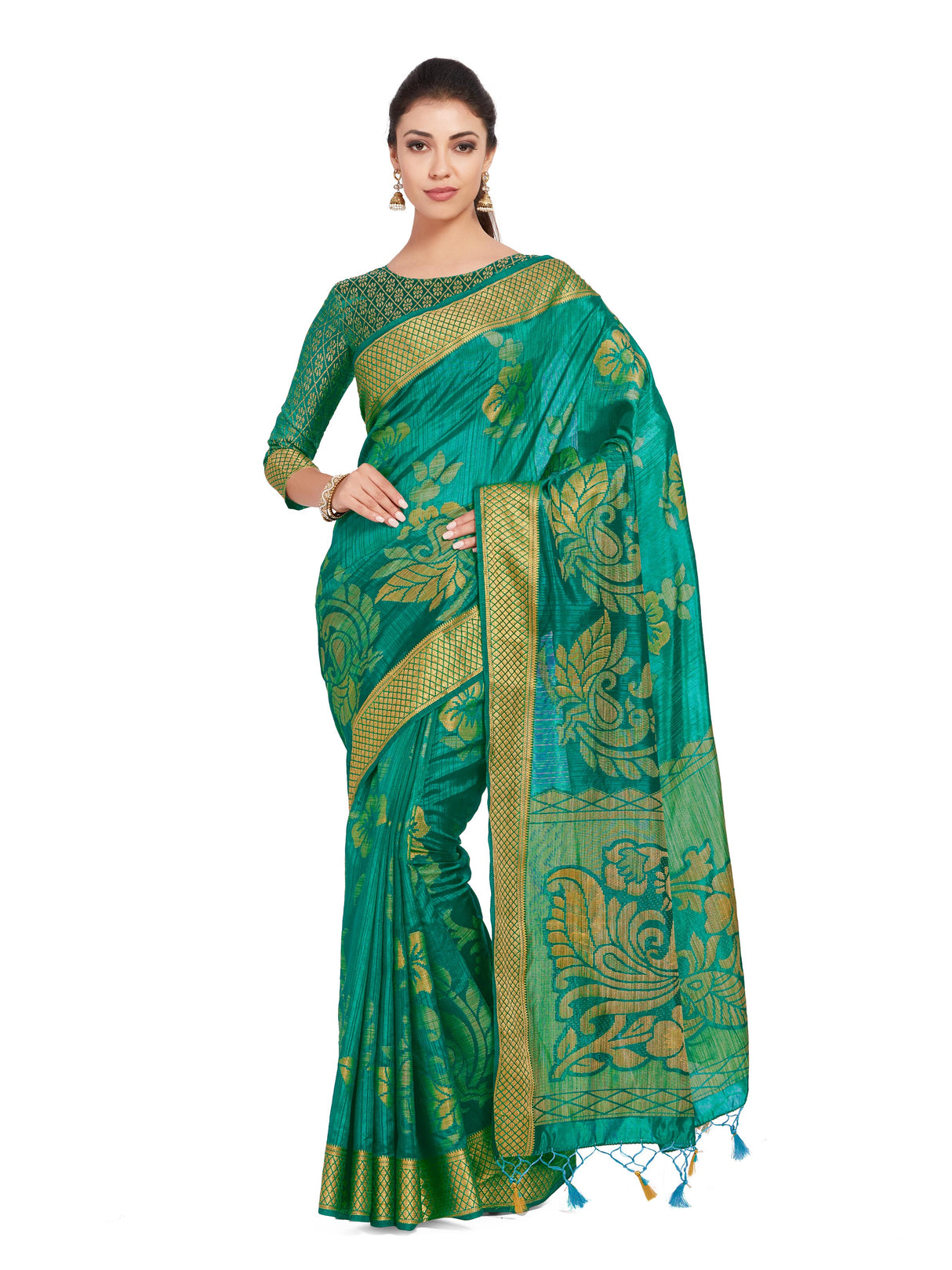 Mimosa Womens Art Silk Saree Kanjivaram Rama Color
