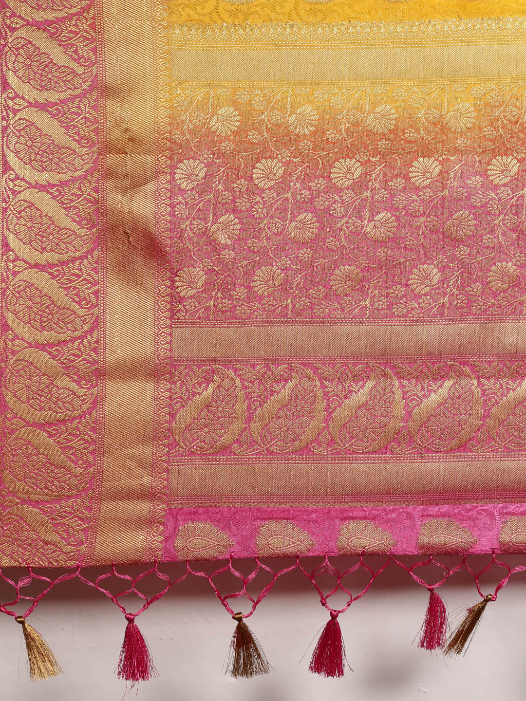 Mimosa Womens Art Silk Saree Kanjivaram Gold Color