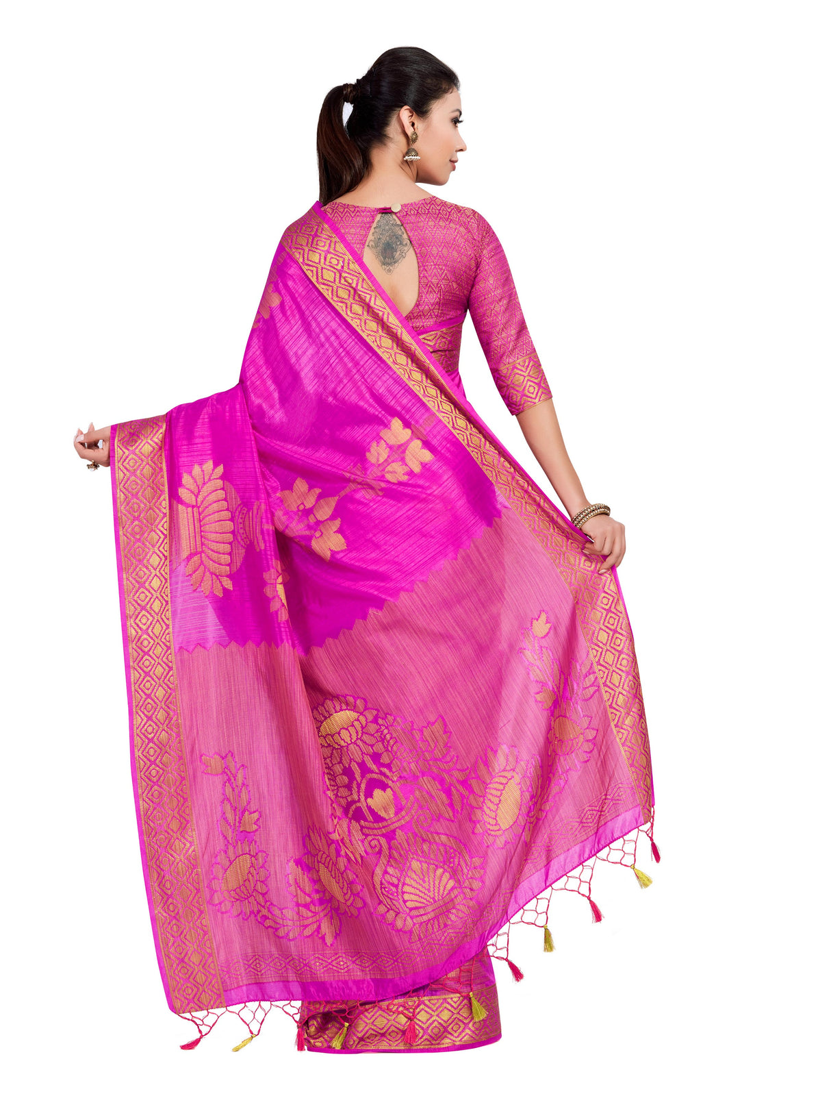 Mimosa Womens Art Silk Saree Kanjivaram Pink Color