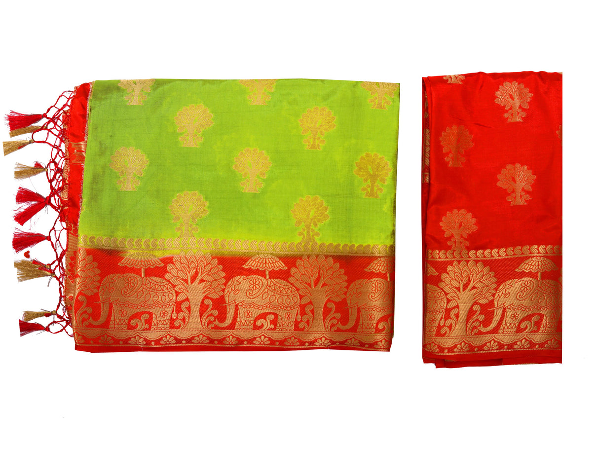 Mimosa Womens Art Silk Saree Kanjivaram Olive Color