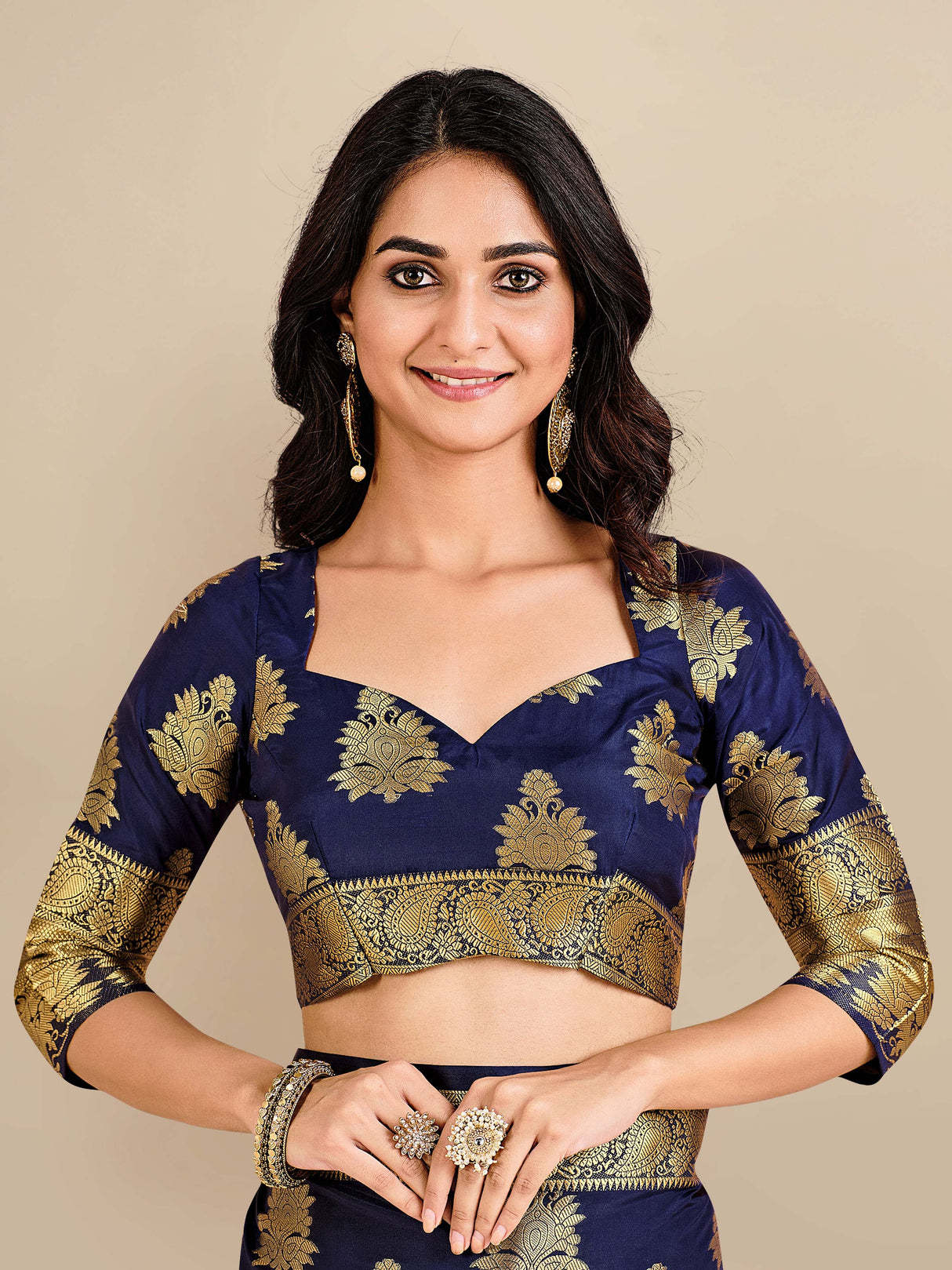 Mimosa Womens Art Silk Saree Kanjivaram Navy Blue Color