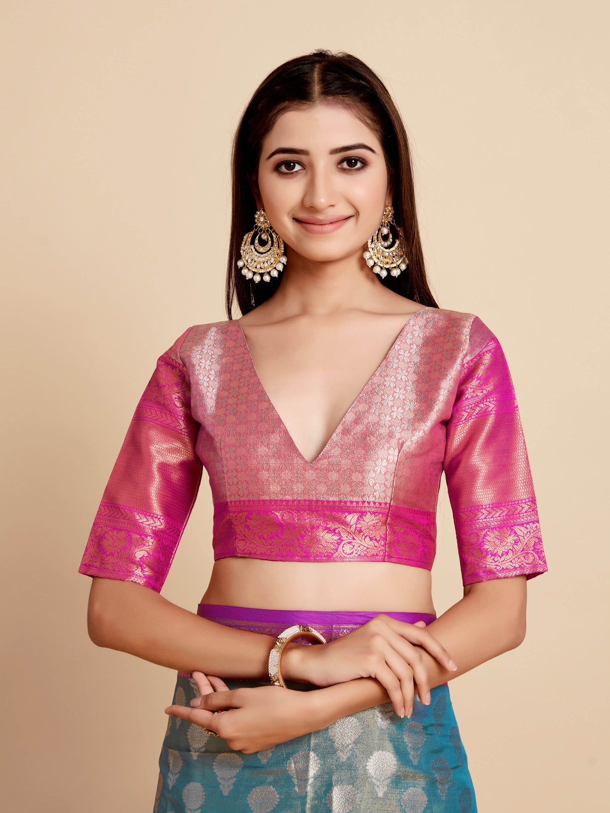 Mimosa Womens Art Silk Saree Kanjivaram Ananda Color