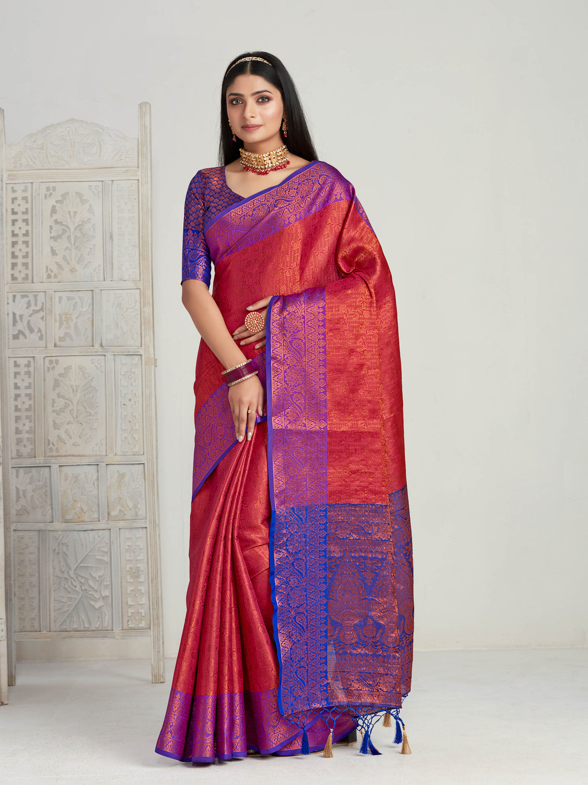 Mimosa Women's Woven Design Kanjivaram Art Silk Saree With Blouse Piece : SA00001134RN