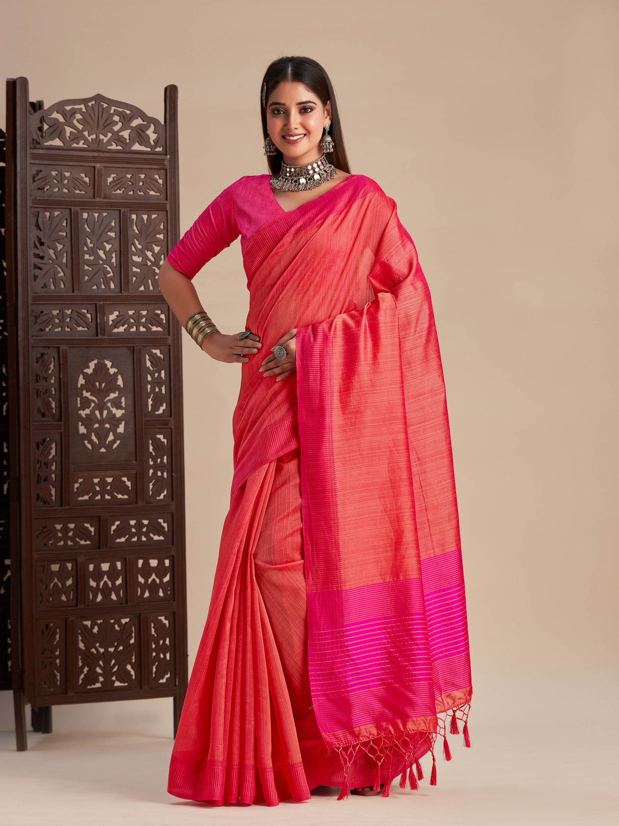 Mimosa Women's Woven Design Kanjivaram Style Art Silk Saree With Blouse Piece : SA0000861PNK