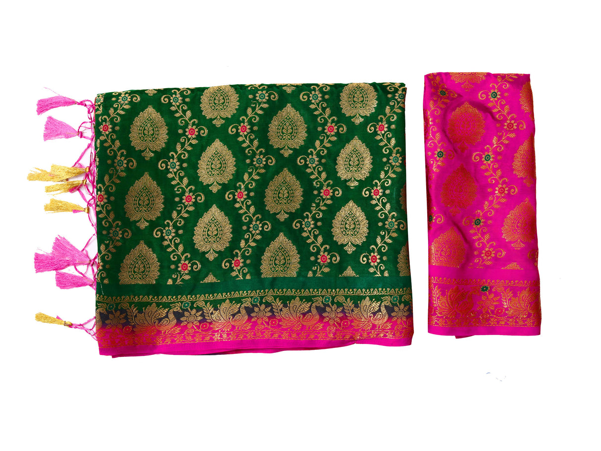 Mimosa Womens Art Silk Saree Kanjivaram BGreen Color