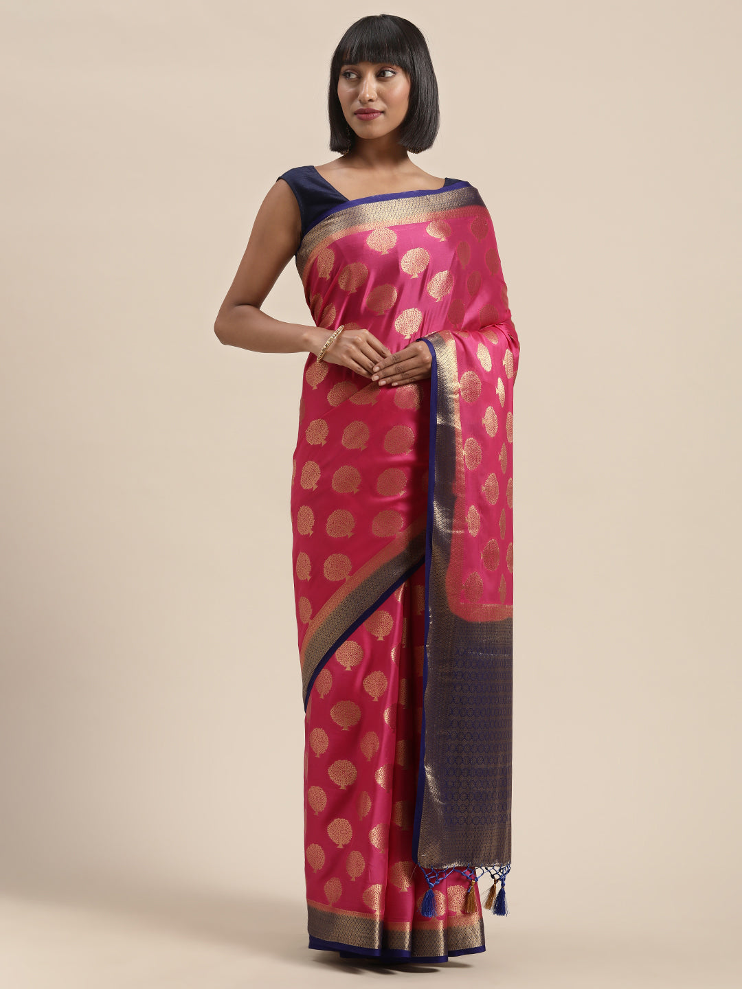 Mimosa Womens Crepe Saree Mysore Silk Strawberry Color