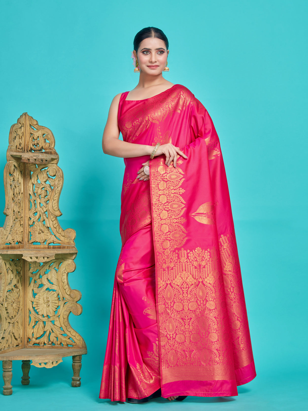 Mimosa Women's Woven Design Kanjivaram Style Art Silk Saree With Blouse Piece : SA00001382RNFREE