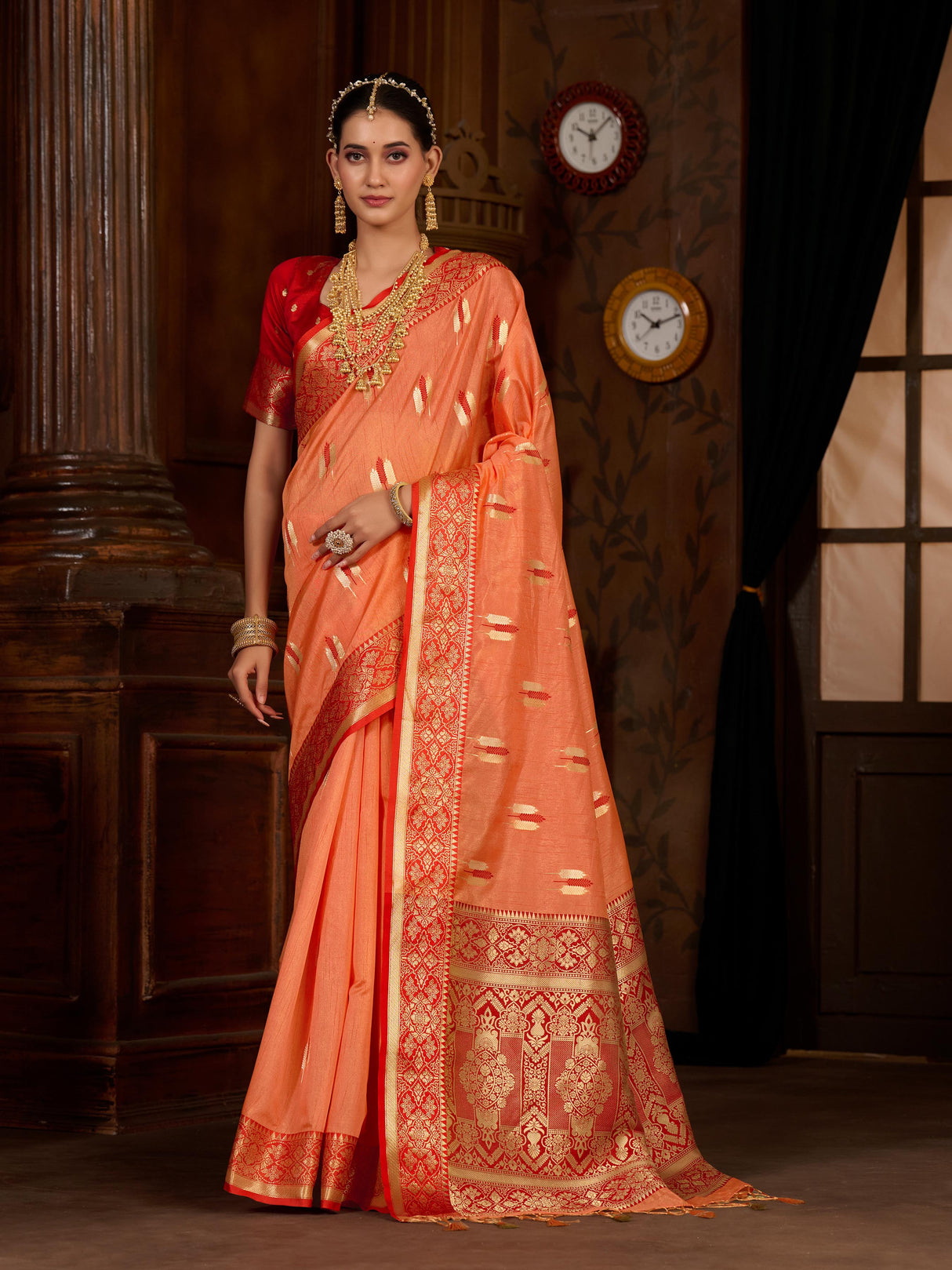 Mimosa Women's Woven Design Bishnupur Art Silk Saree With Blouse Piece : SA0000867OR