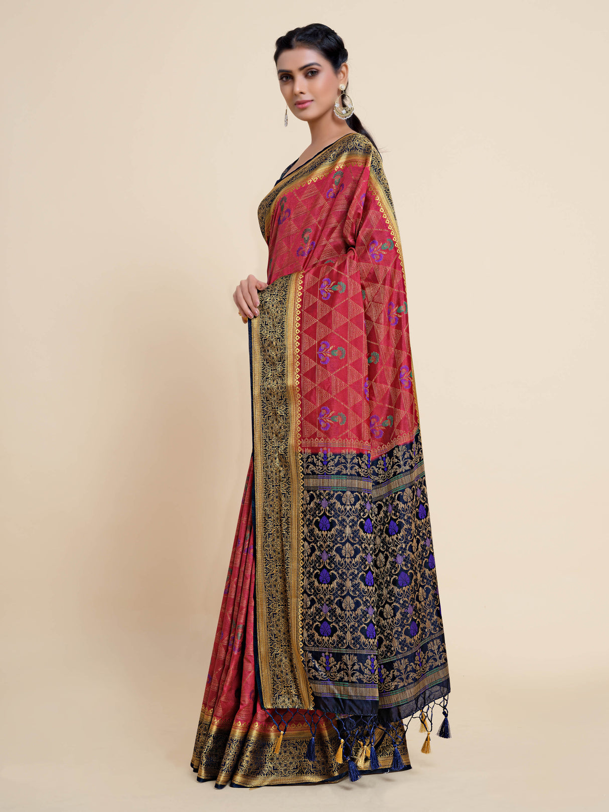 Mimosa Womens Art Silk Saree Kanjivaram style Strawberry Color