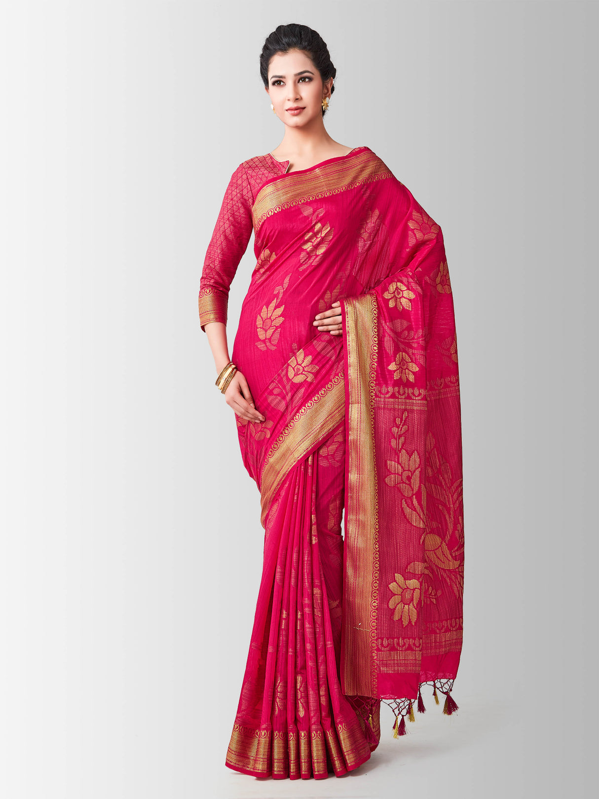 Mimosa Womens Art Silk Saree Kanjivaram Strawberry Color