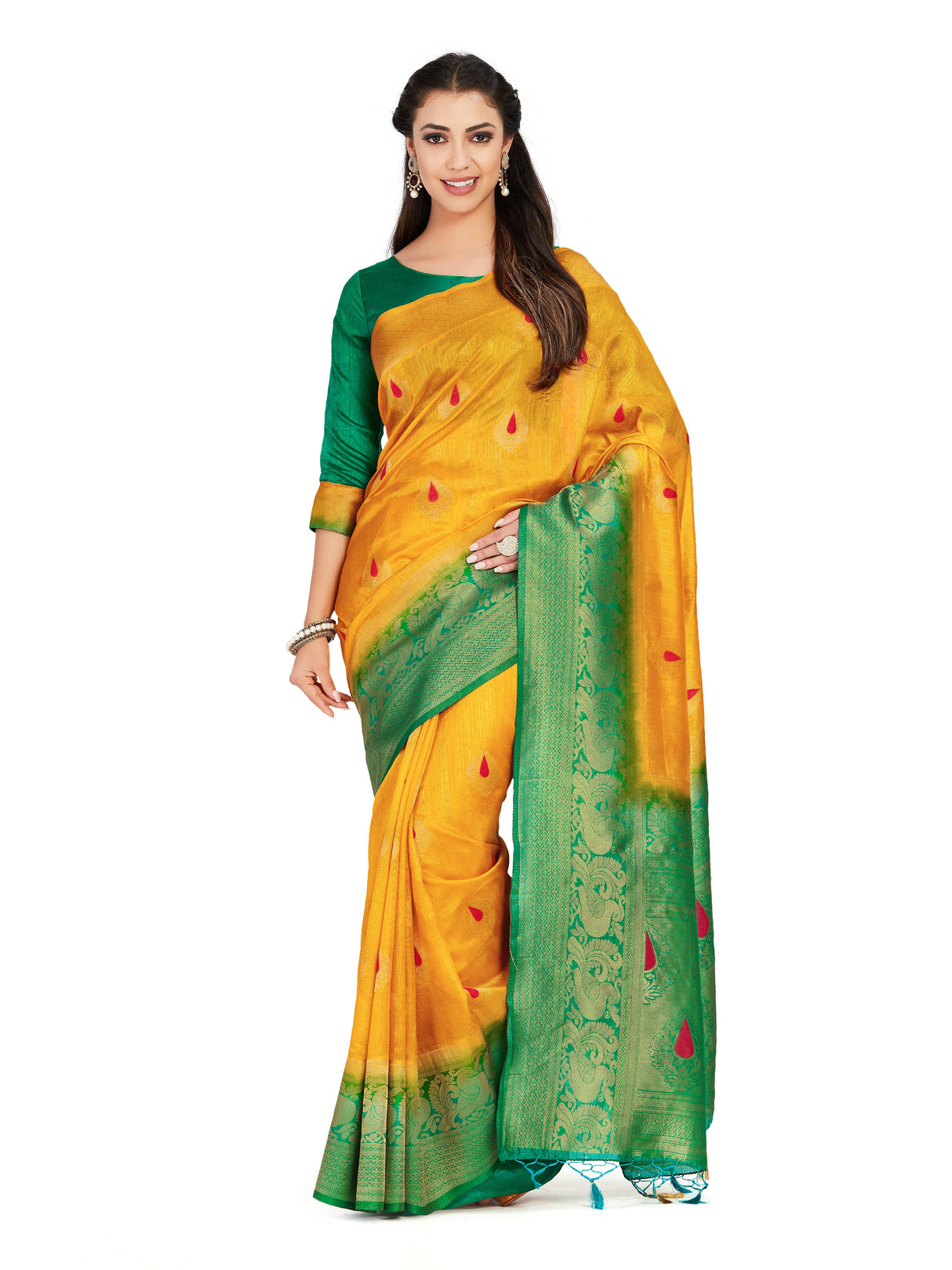 Mimosa Womens Art Silk Saree Kanjivaram Gold Color