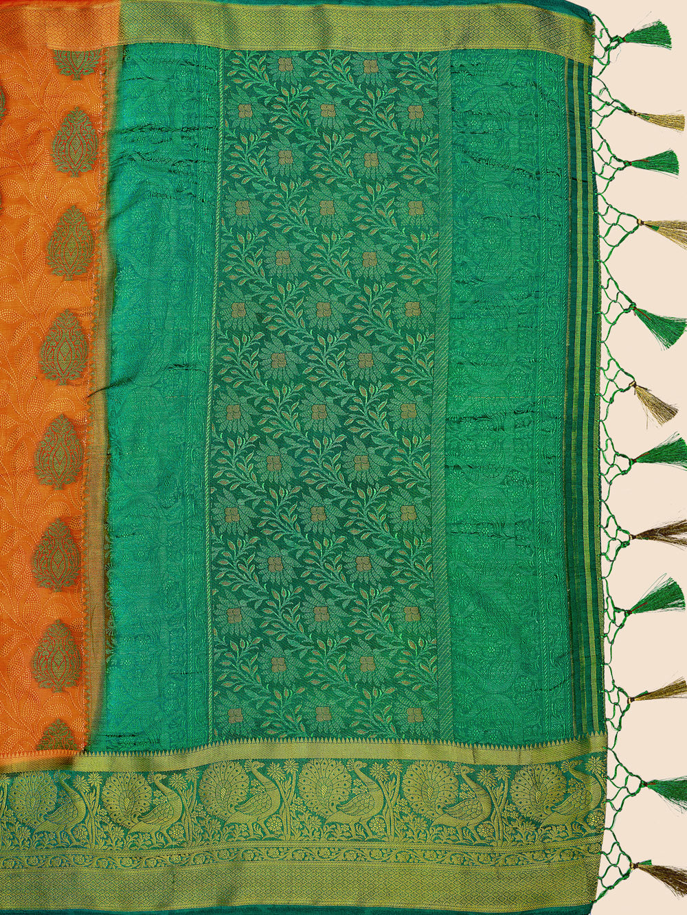 Mimosa Womens Art Silk Saree Kanjivaram Orange Color