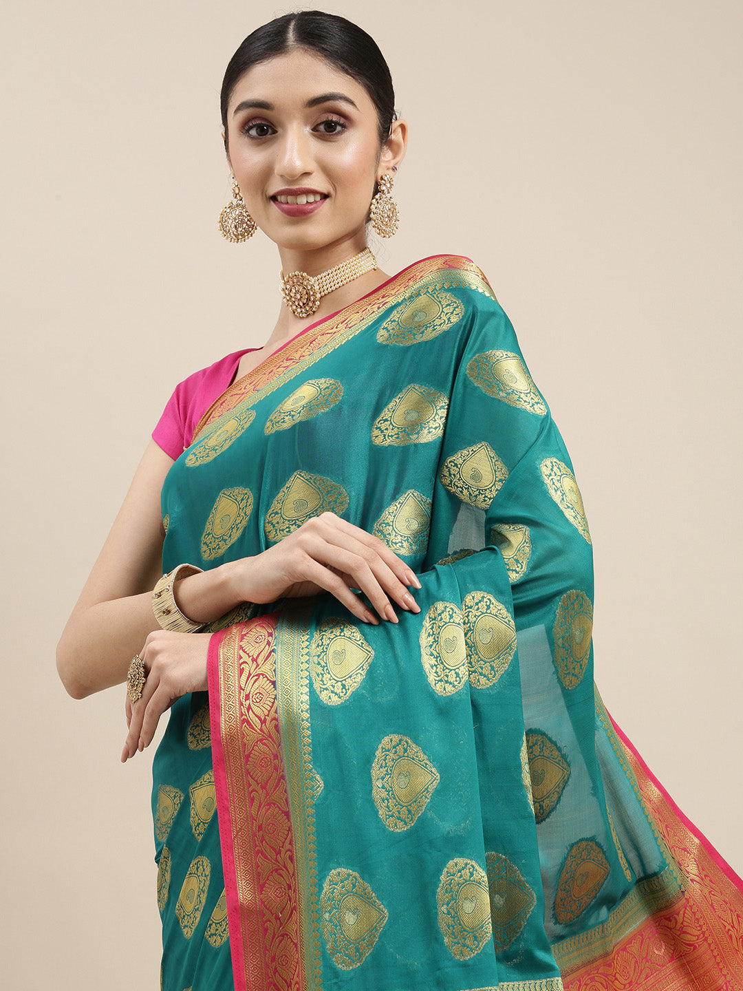 Mimosa Womens Crepe Saree Mysore Silk Saffire Color