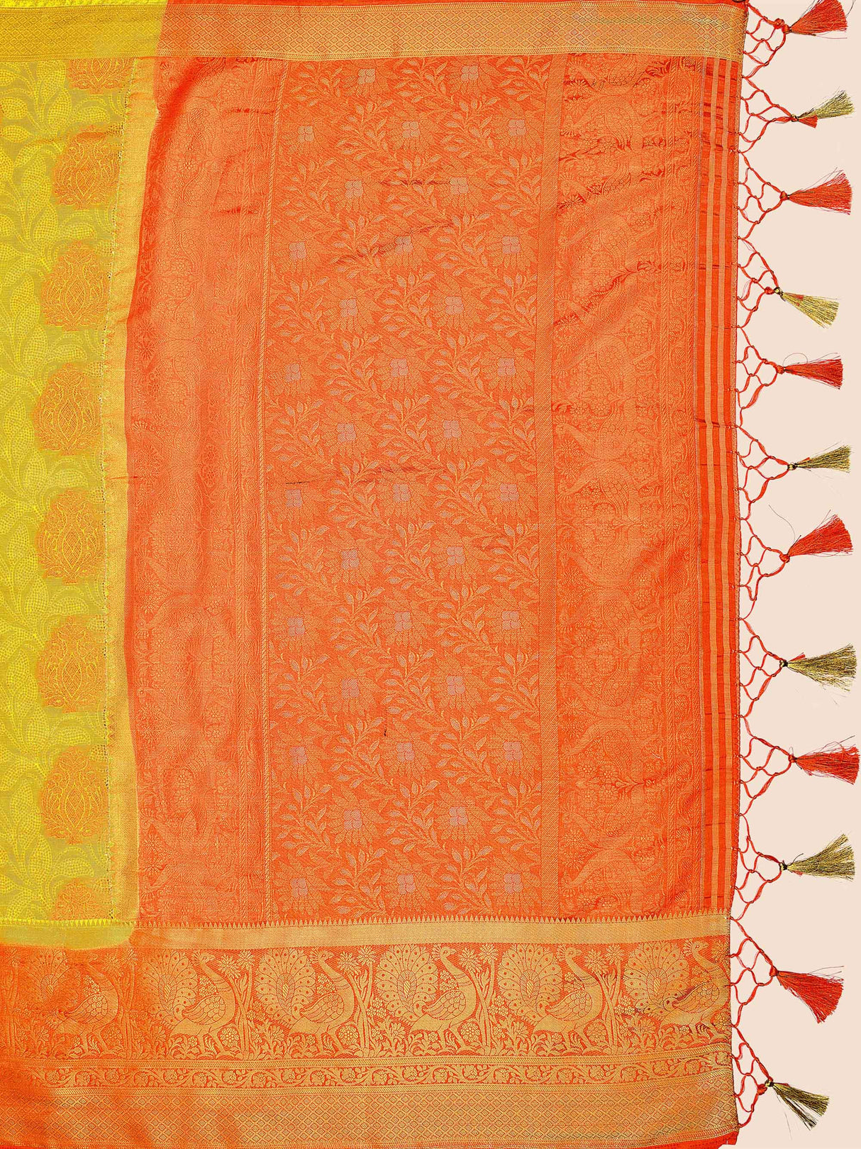 Mimosa Womens Art Silk Saree Kanjivaram Yellow Color