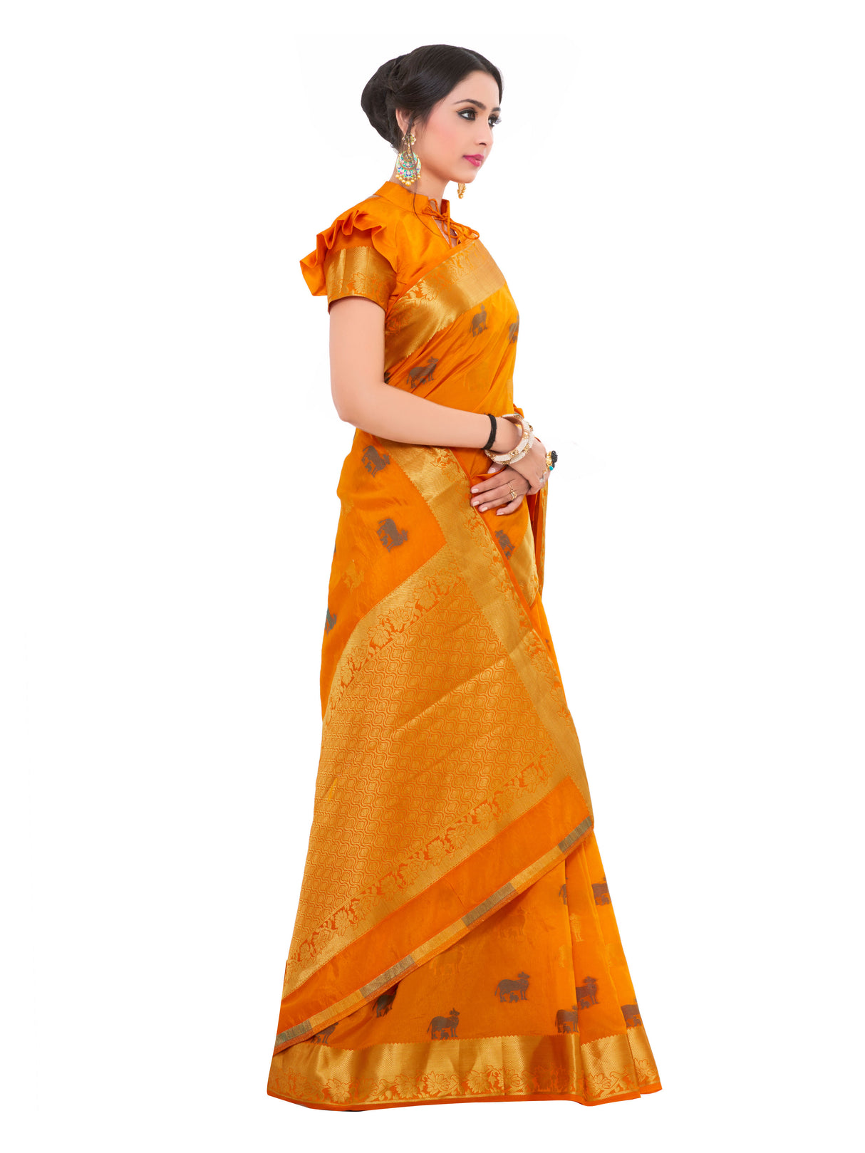 Mimosa Womens Art Silk Saree Kanjivaram Gold Color