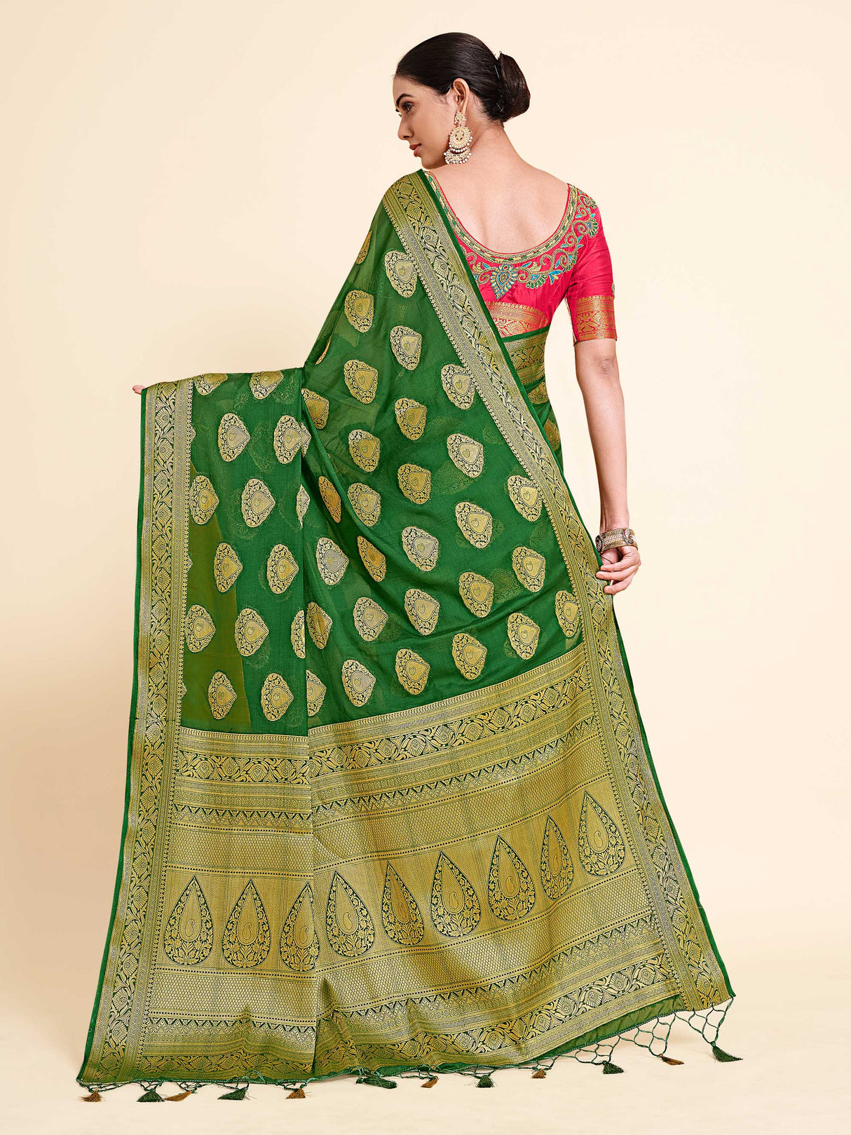 Mimosa Womens Crepe Saree Mysore Silk BGreen Color