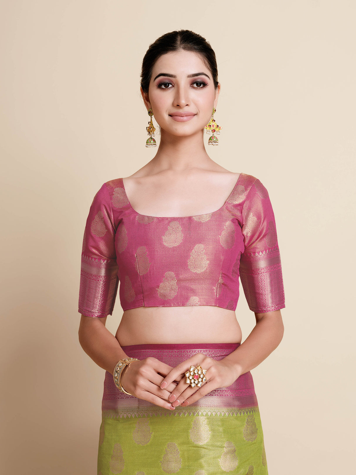 Mimosa Womens Art Silk Saree Kanjivaram Olive Color