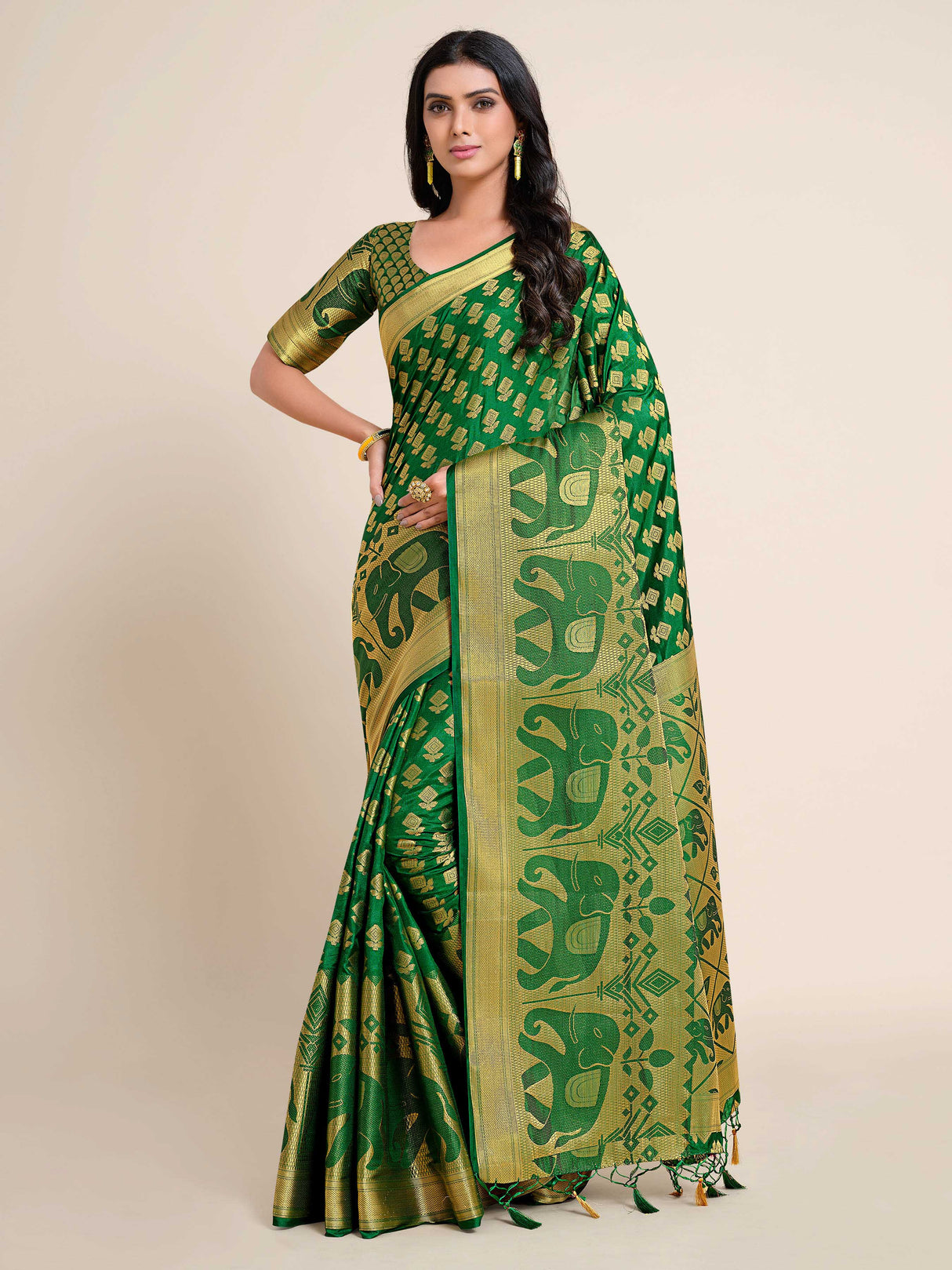 Mimosa Womens Art Silk Saree Kanjivaram Green Color