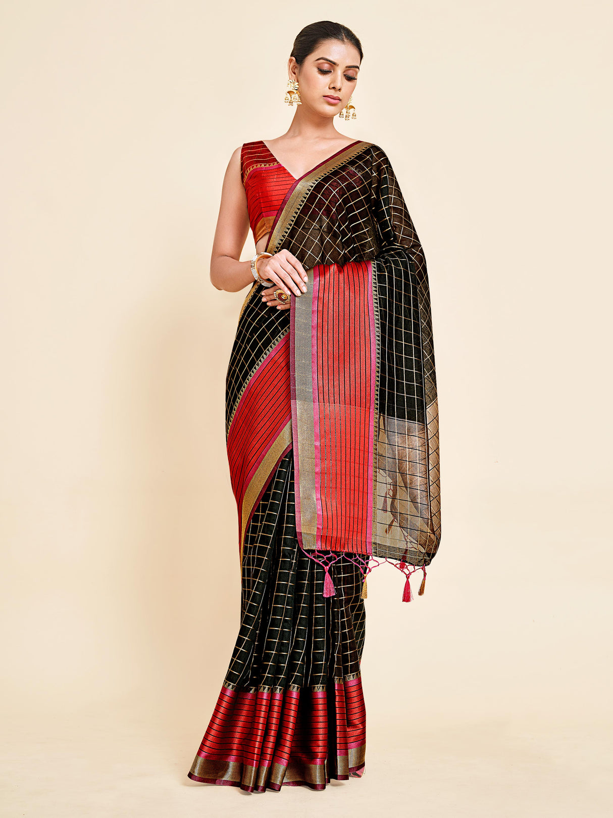 Mimosa Womens Art Silk Saree Banarasi style Black Color