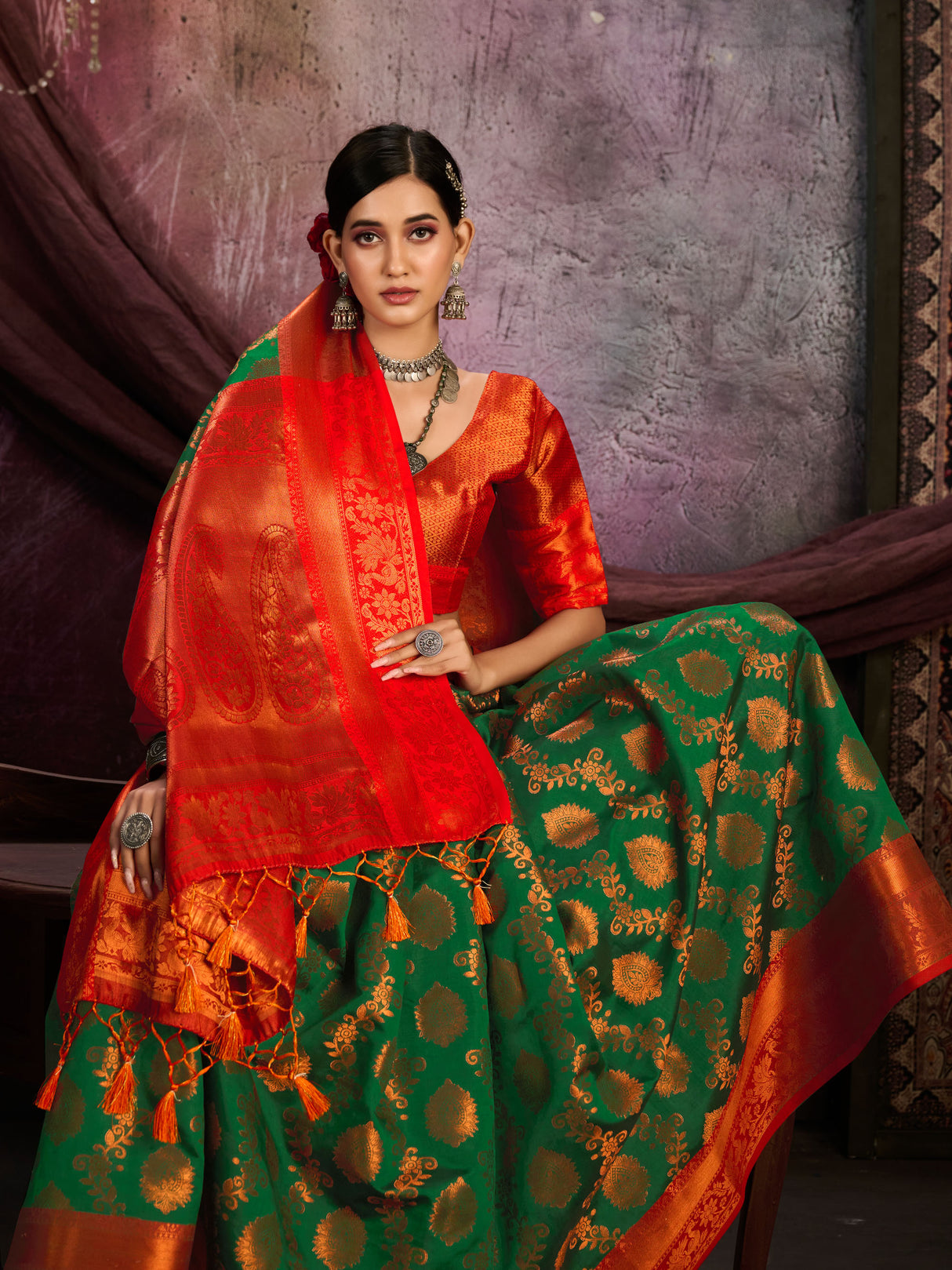Mimosa Women's Woven Design Kanjivaram Art Silk Saree With Blouse Piece : SA0000913GRN
