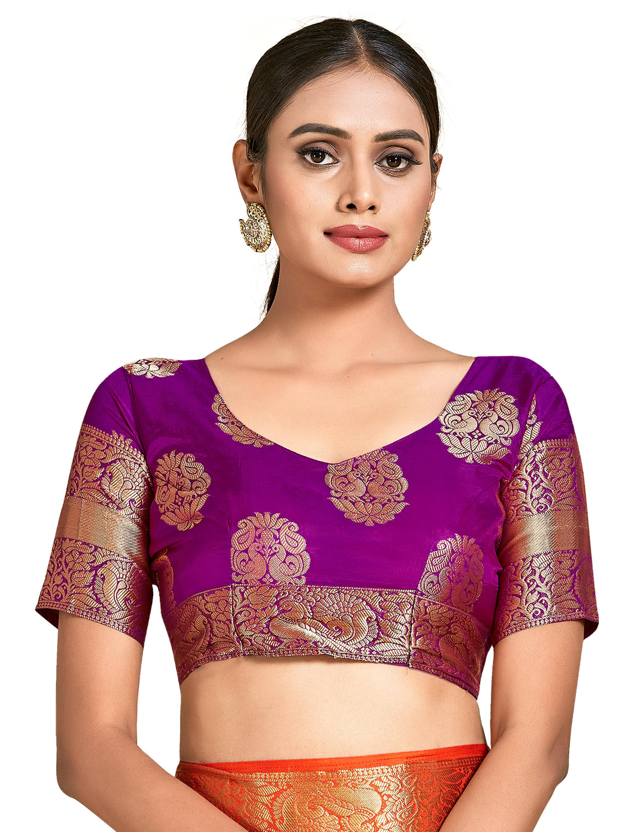 Mimosa Womens Art Silk Saree Kanjivaram Orange Color