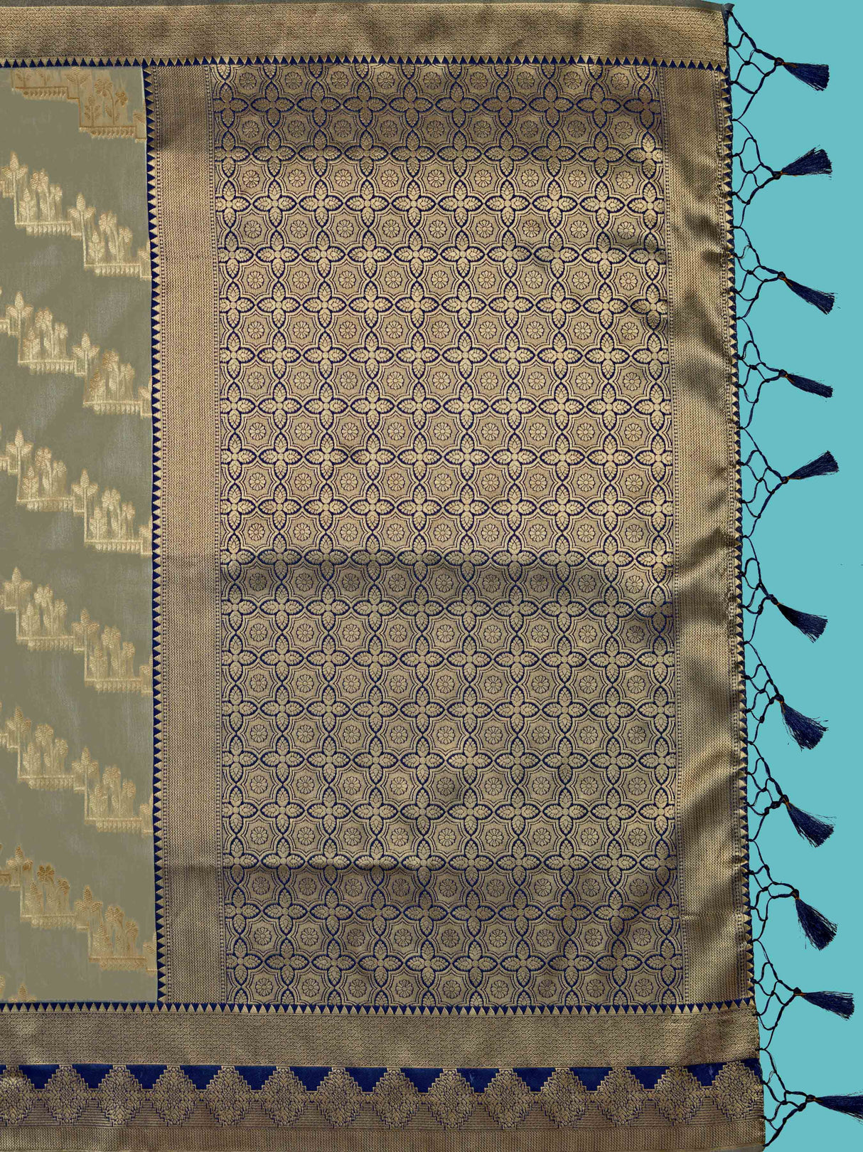 Mimosa Women's Woven Design Kanjivaram Linen Saree With Blouse Piece : SA00001233GYFREE