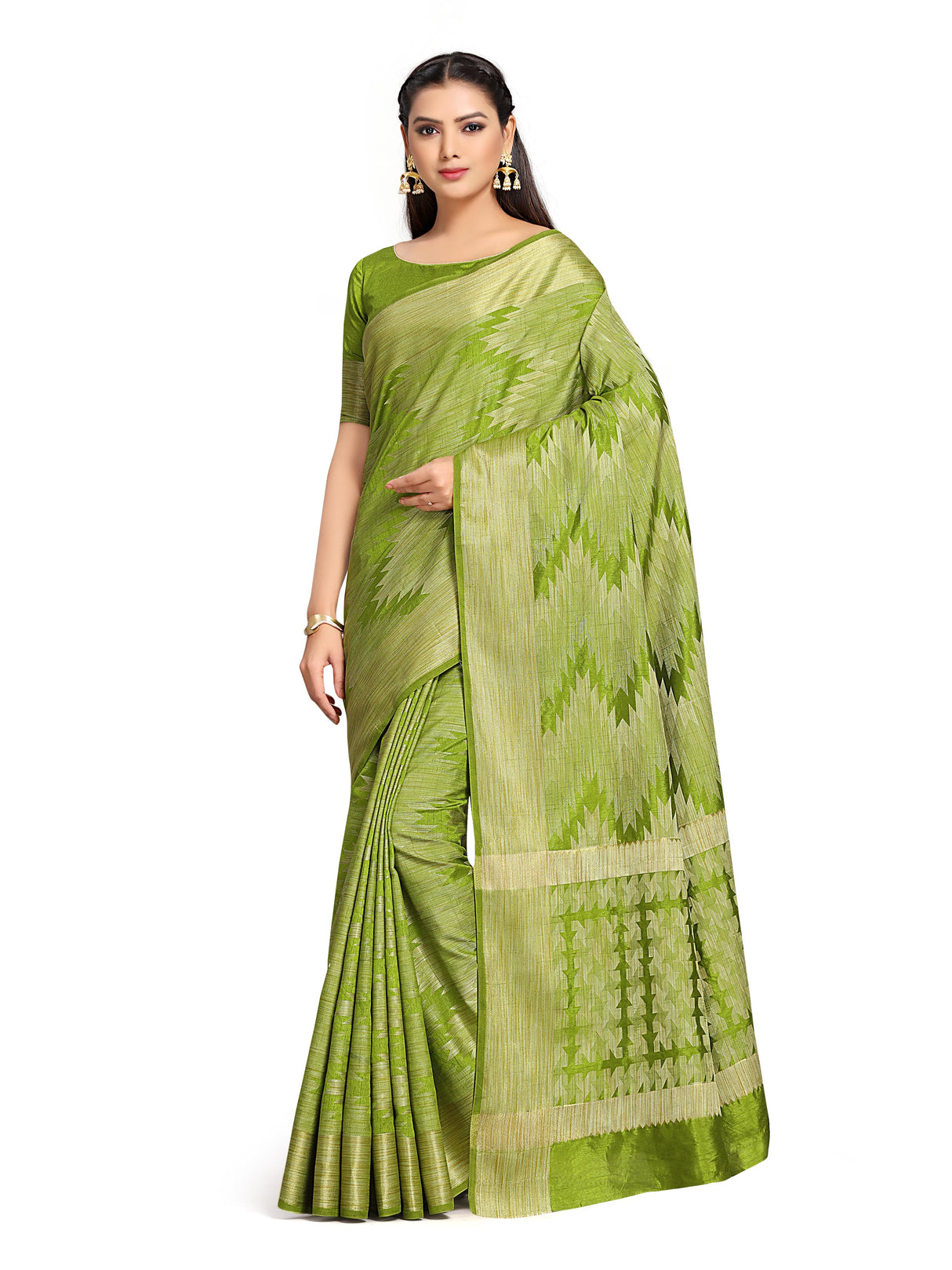 Mimosa Womens Art Silk Saree Kanjivaram Olive Color