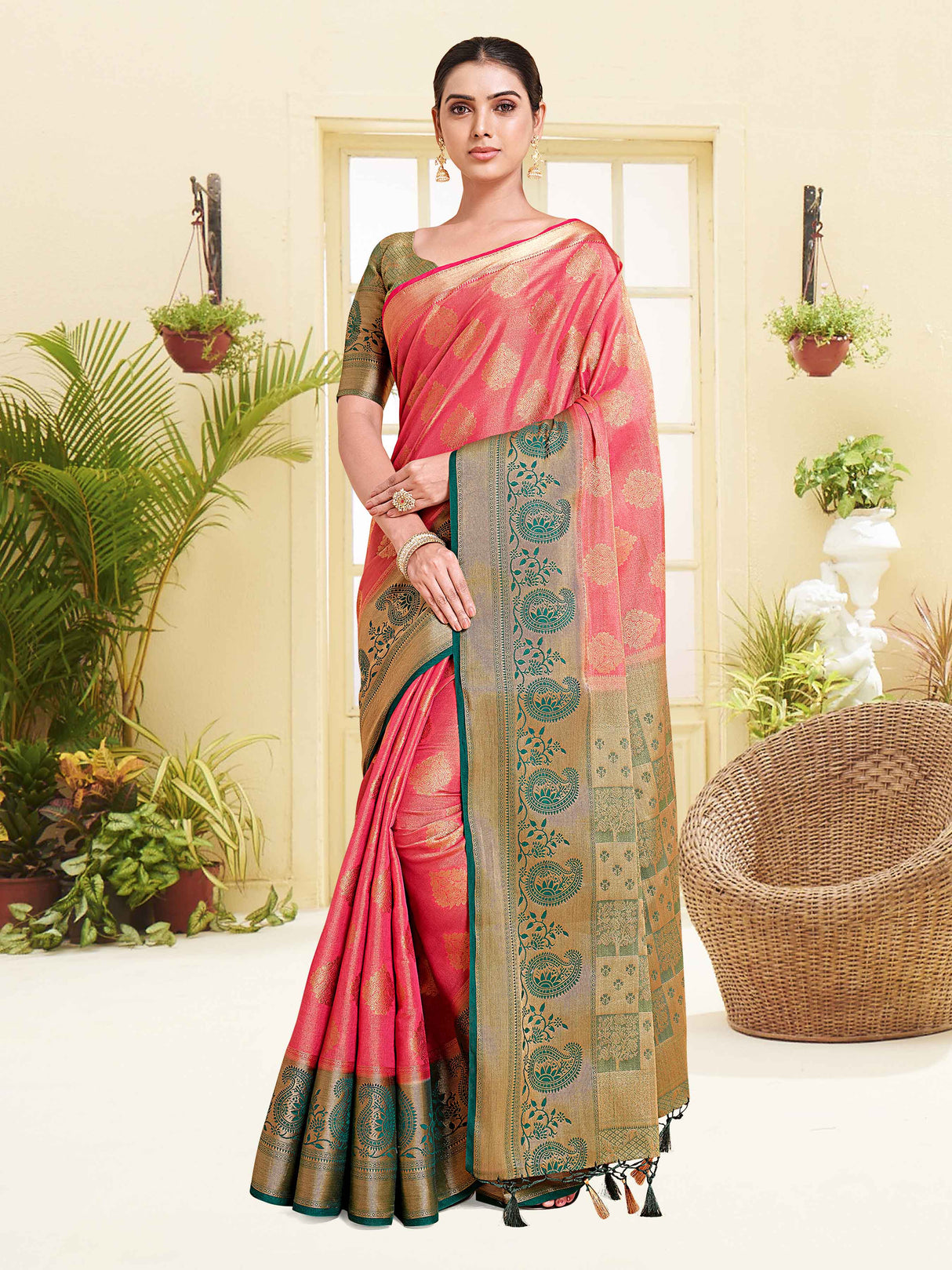 Mimosa Womens Art Silk Saree Kanjivaram Gajjari Color