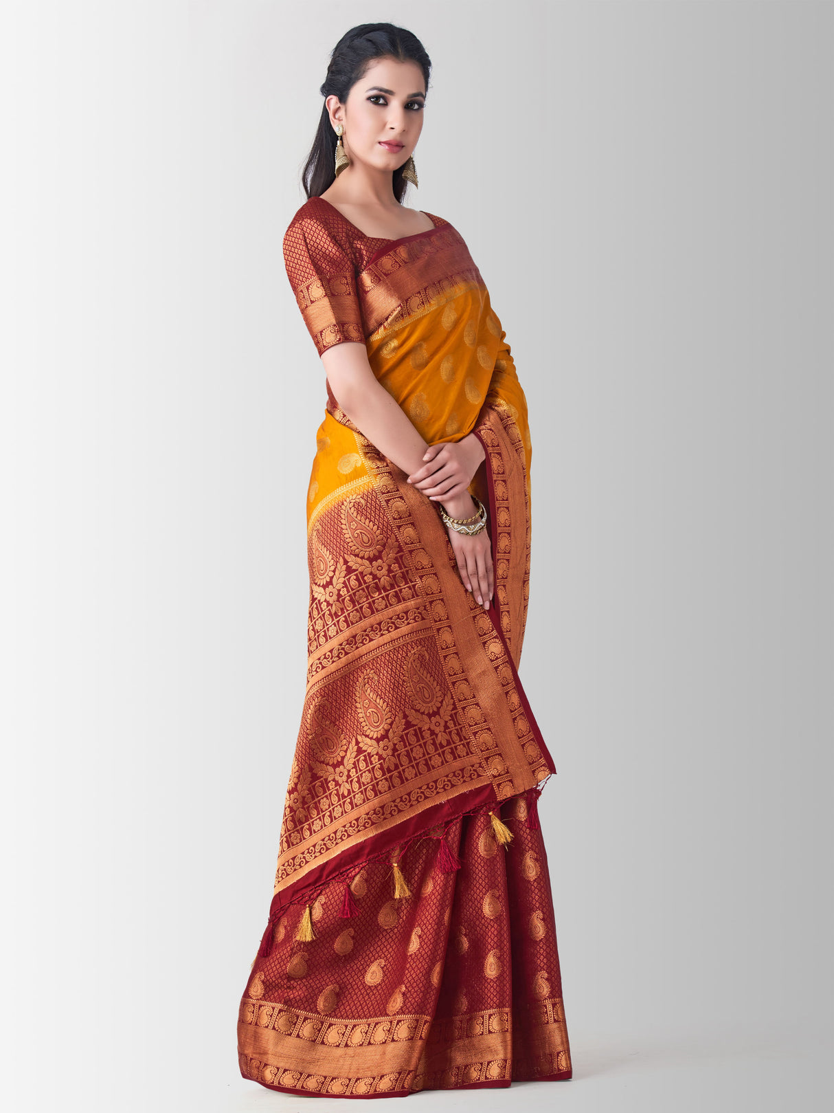 Mimosa Womens Art Silk Saree Kanjivaram Mustard Color