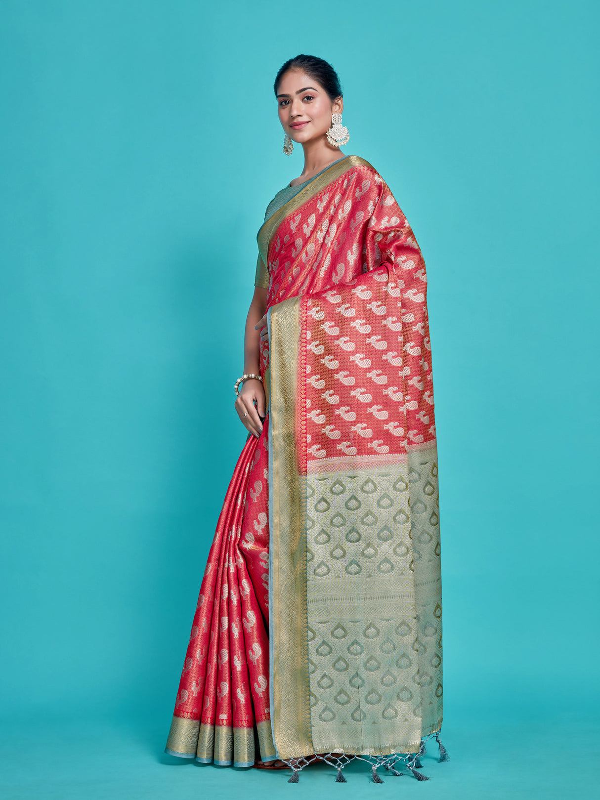 Mimosa Women's Woven Design Kanjivaram Style Art Silk Saree With Blouse Piece : SA0000379RNFREE