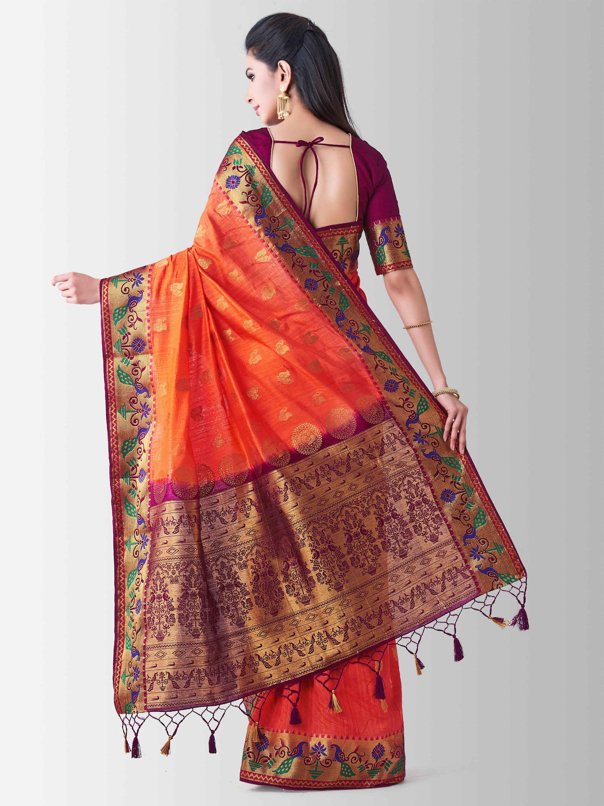 Mimosa Womens Art Silk Saree Kanjivaram Peach Color