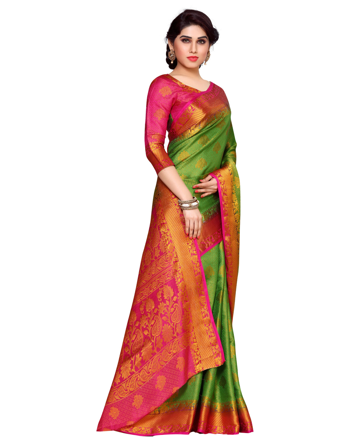 Mimosa Womens Art Silk Saree Kanjivaram Green Color