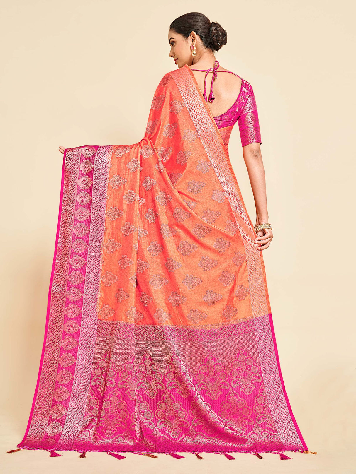 Mimosa Womens Art Silk Saree Kanjivaram Peach Color