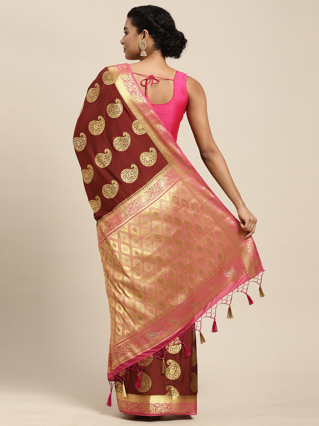 Mimosa Womens Crepe Saree Mysore Silk Maroon Color