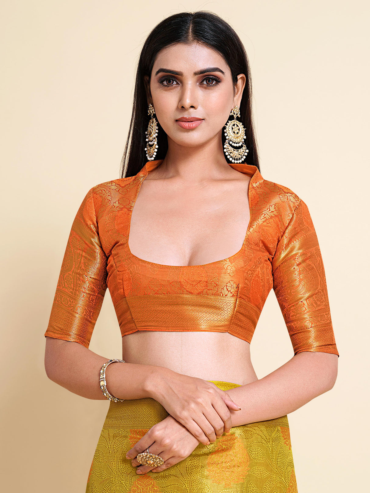 Mimosa Womens Art Silk Saree Kanjivaram Yellow Color