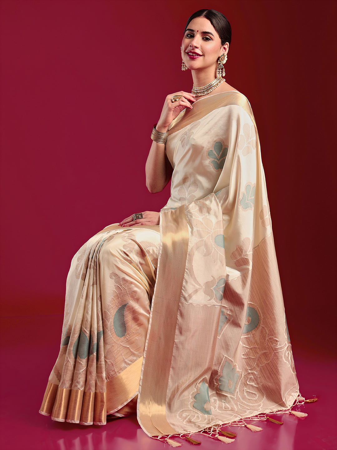 Mimosa Women's Woven Design Kanjivaram Art Silk Saree With Blouse Piece : SA00001184CRFREE