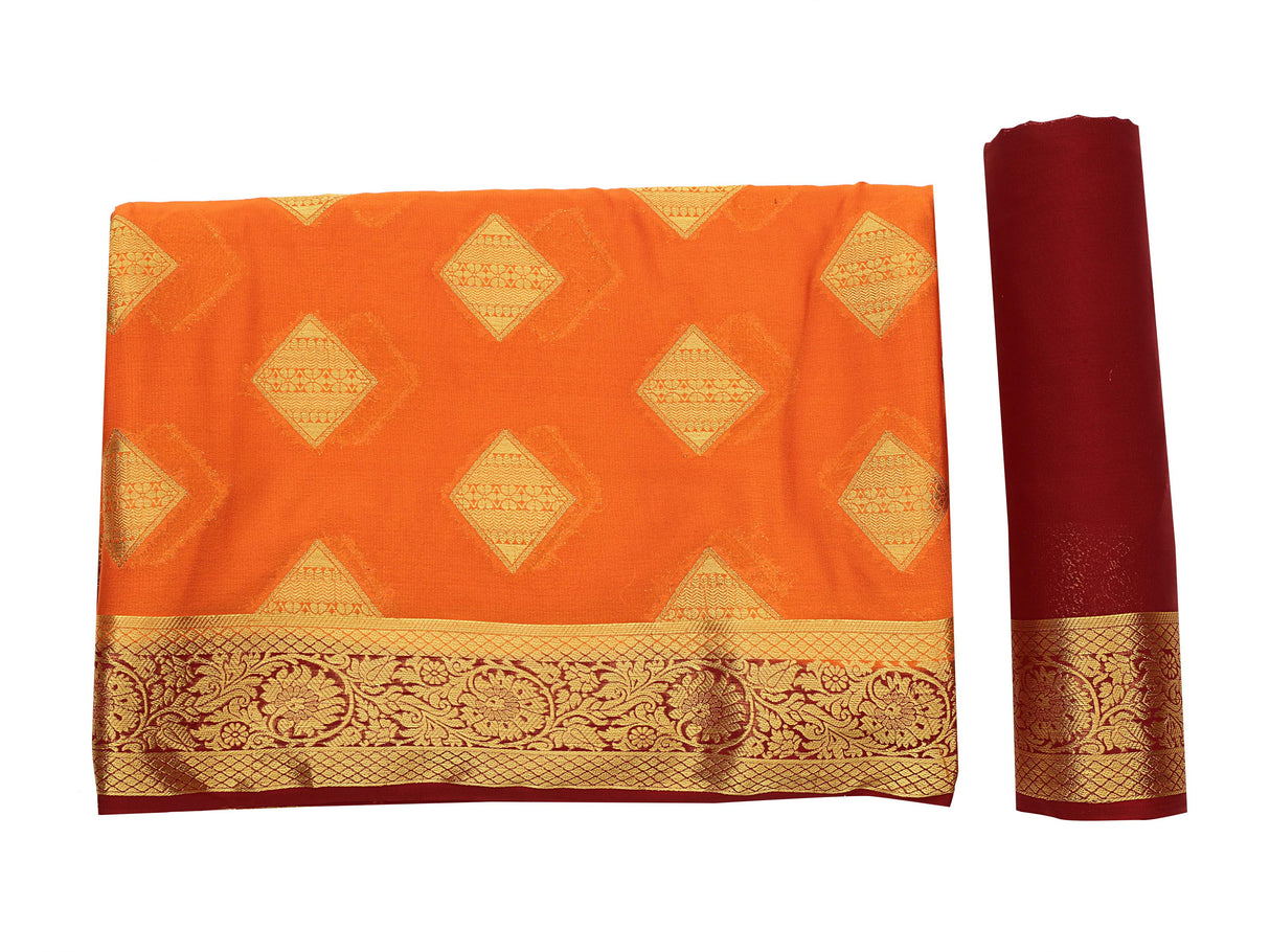 Mimosa Womens Crepe Saree Mysore Silk Orange Color