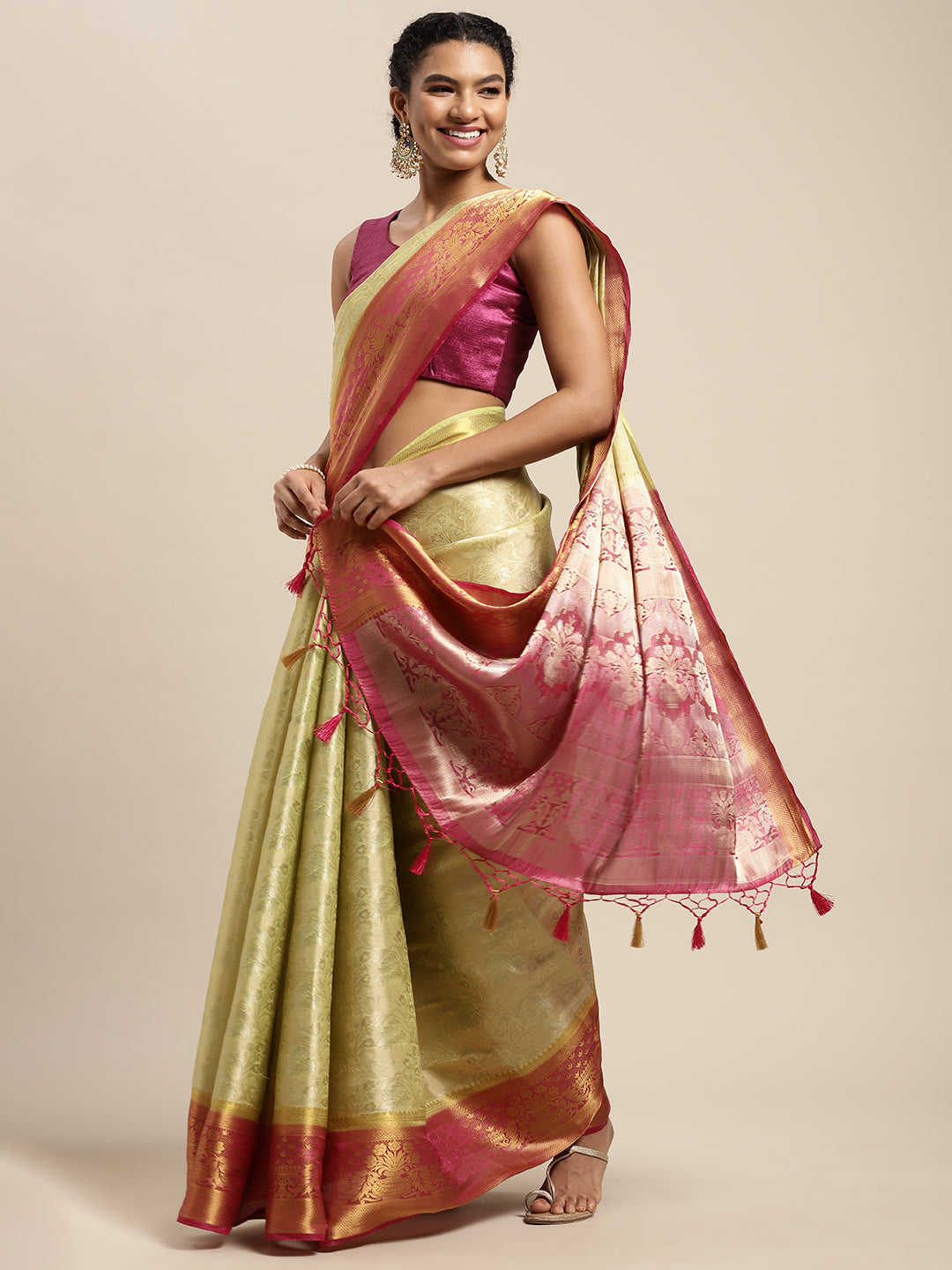 Mimosa Womens Art Silk Saree Banarasi Pista Color