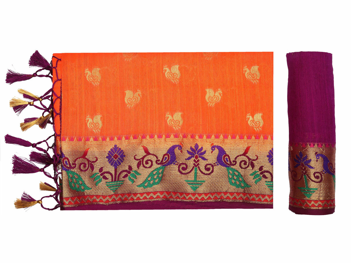 Mimosa Womens Art Silk Saree Kanjivaram Peach Color